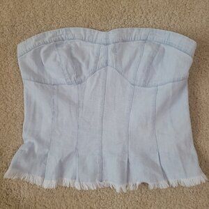 Free People L Light wash Denim Rouched Back Western / Festival Core Bustier Top